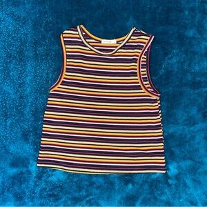 Ribbed mock neck tank top with stripes